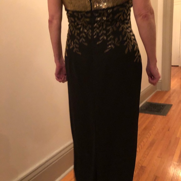 Designer one off long black dress with hand sewn gold beads - Picture 6 of 12